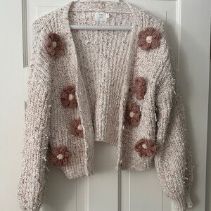 Chic Floral Knit Cardigan in Cream and Brown